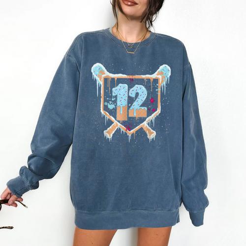 Baseball 12 Year Old Ice Cream Drip 12th Birthday Boys Comfort Colors Sweatshirt - Sportilla