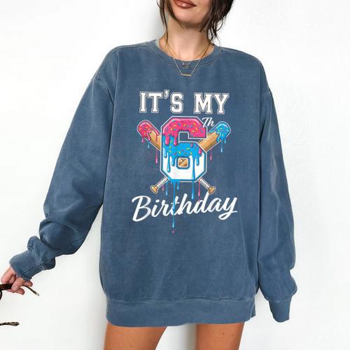 Baseball 6 Year Old Ice Cream Drip 6th Birthday Boy Number 6 Comfort Colors Sweatshirt - Sportilla