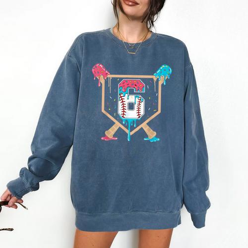 Baseball 6 Year Old Ice Cream Drip 6th Birthday Boys Player Comfort Colors Sweatshirt - Sportilla