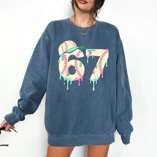 Baseball 67 Drip Six Seven Baseball Dripping Boys Kids Comfort Colors Sweatshirt - Sportilla