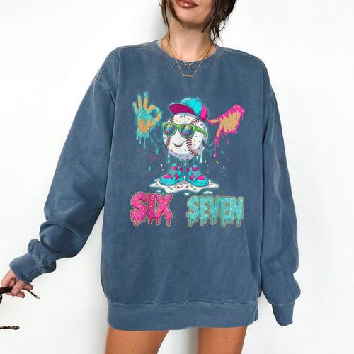 Baseball 67 Drip Six Seven Hand Signs Ice Cream Meme Comfort Colors Sweatshirt - Sportilla
