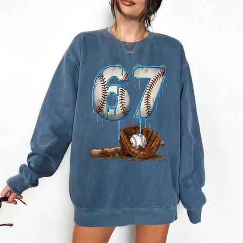 Baseball 67 Six Seven Meme 6-7 Drip Baseball Boys Men Comfort Colors Sweatshirt - Sportilla