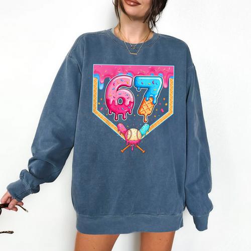 Baseball 67 Six Seven Meme Drip 6 7 Boys Girl Kids Comfort Colors Sweatshirt - Sportilla