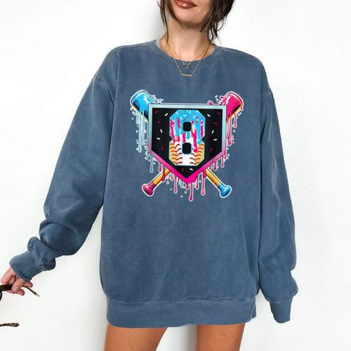 Baseball 8 Year Old Boy Ice Cream Drip 8th Birthday Player Comfort Colors Sweatshirt - Sportilla