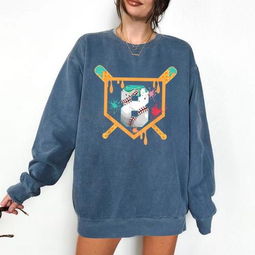 Baseball 8 Year Old Ice Cream Drip 8th Birthday Boy Number 8 Comfort Colors Sweatshirt - Sportilla