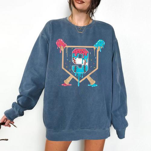 Baseball 9 Year Old Ice Cream Drip 9th Birthday Boys Player Comfort Colors Sweatshirt - Sportilla