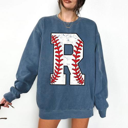 Baseball Alphabet Monogram Initial Letter R Comfort Colors Sweatshirt - Sportilla
