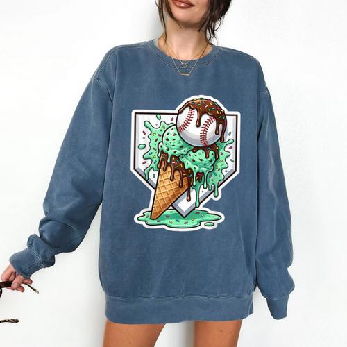 Baseball Boys Ice Cream Drip Baseball Boys Youth Mint Choco Comfort Colors Sweatshirt - Sportilla