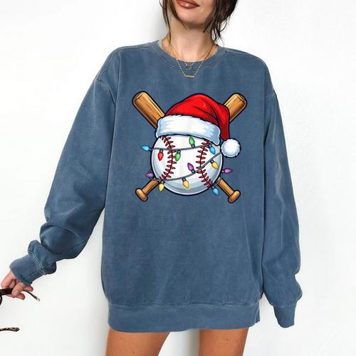 Baseball Christmas Lights Santa Christmas Baseball Player Comfort Colors Sweatshirt - Sportilla
