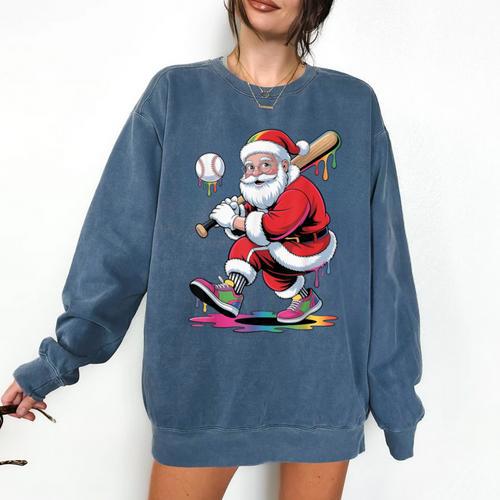 Baseball Christmas Santa Claus Batter Baseball Drip Comfort Colors Sweatshirt - Sportilla