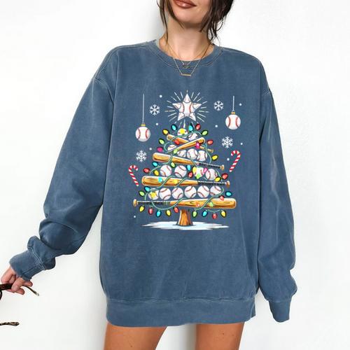 Baseball Christmas Tree Lights Comfort Colors Sweatshirt - Sportilla