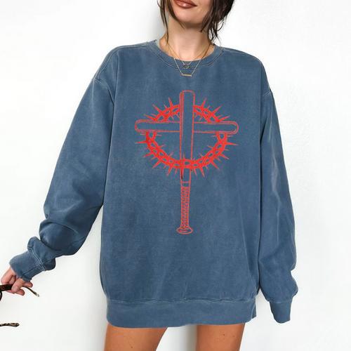 Baseball Cross Bats Pitcher Jesus Faith Comfort Colors Sweatshirt - Sportilla