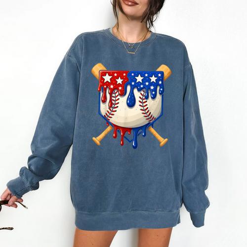 Baseball Drip American Flag Home Plate 4th Of July Patriotic Comfort Colors Sweatshirt - Sportilla