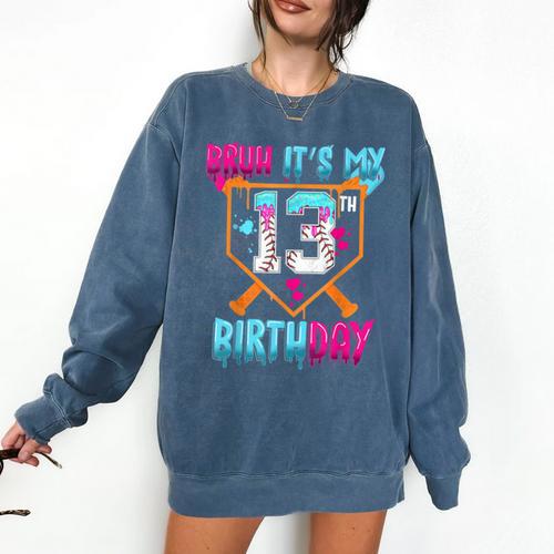 Baseball Drip Bruh It's My 13th Birthday Boy Ice Cream Drip Comfort Colors Sweatshirt - Sportilla