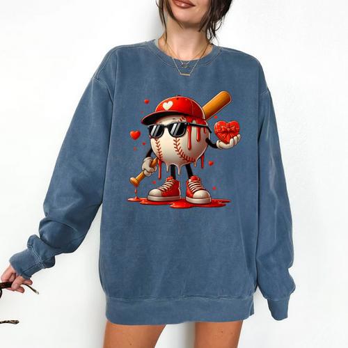 Baseball Drip Ice Cream Apparel Youth Boy Valentine Comfort Colors Sweatshirt - Sportilla
