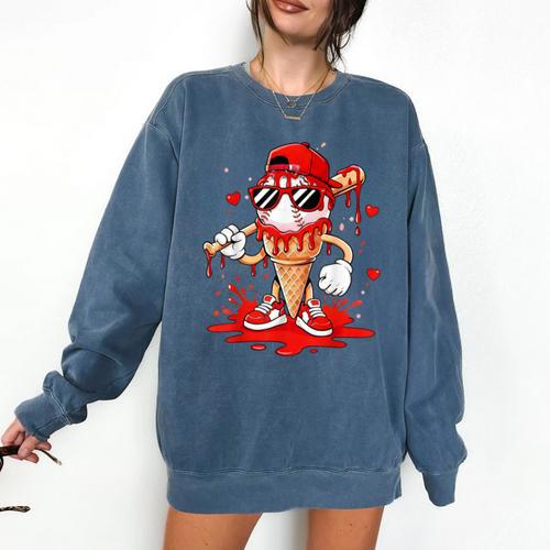 Baseball Drip Ice Cream Apparel Youth Boys Valentines Comfort Colors Sweatshirt - Sportilla