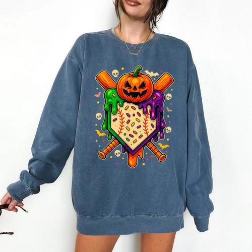 Baseball Drip Ice Cream Drip Halloween Baseball Lovers Comfort Colors Sweatshirt - Sportilla