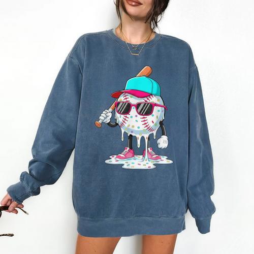 Baseball Drip Ice Cream Lifestyle Sprinkless Boy Kid Comfort Colors Sweatshirt - Sportilla