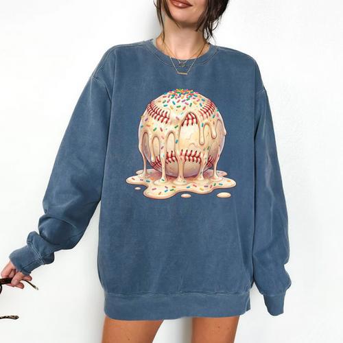 Baseball Drip Ice Cream Melting Illustration Comfort Colors Sweatshirt - Sportilla