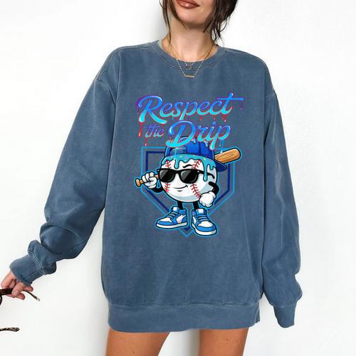 Baseball Drip Ice Cream Respect The Drip Home Plate Boy Kids Comfort Colors Sweatshirt - Sportilla