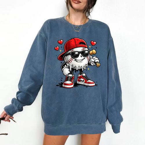 Baseball Drip Ice Cream Valentine’s Day Boys Kids Comfort Colors Sweatshirt - Sportilla