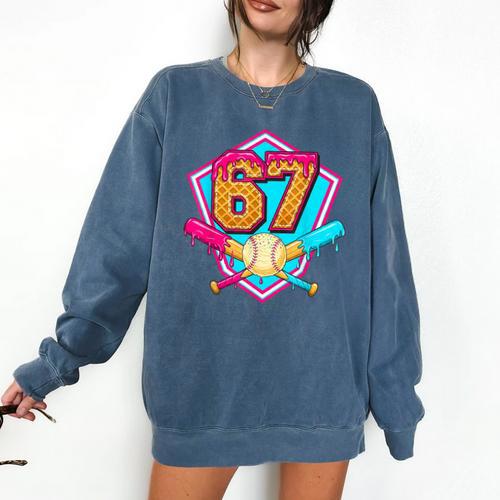 Baseball Drip Jersey Number 67 For Players & 67th Birthday Comfort Colors Sweatshirt - Sportilla