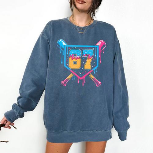 Baseball Drip Number 67 Player Or 67Th Birthday Comfort Colors Sweatshirt - Sportilla