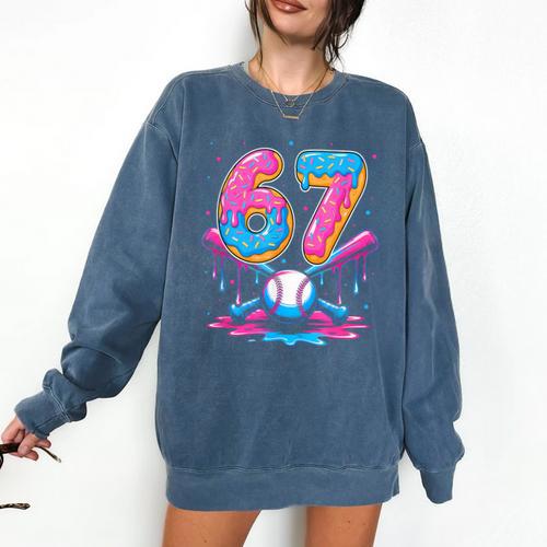 Baseball Drip Number 67 Player 67Th Birthday Baseball Meme Comfort Colors Sweatshirt - Sportilla