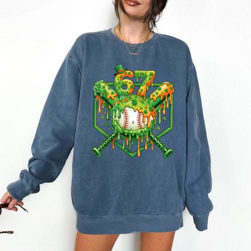 Baseball Drip St Patricks Day Boys Baseball St Patricks Day Comfort Colors Sweatshirt - Sportilla