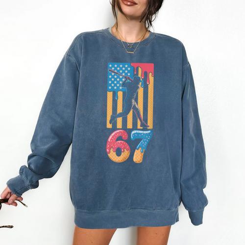 Baseball Drip USA Flag 67 Player 67th Birthday Ice Cream 67 Comfort Colors Sweatshirt - Sportilla