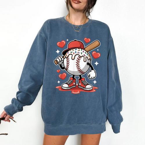 Baseball Drip Valentine Boys Women Men Hearts Sport Love Comfort Colors Sweatshirt - Sportilla