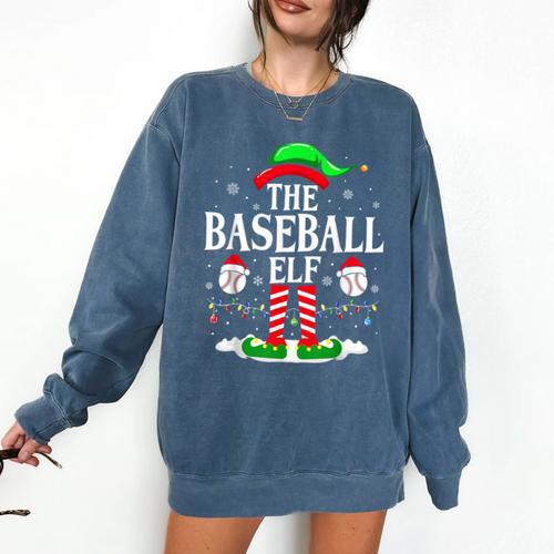 The Baseball Elf Christmas Sport Lovers Xmas Elf Comfort Colors Sweatshirt - Sportilla