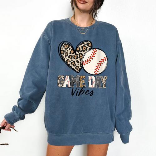 Baseball Game Day Vibes Baseball Mom Mama Leopard Cute Comfort Colors Sweatshirt - Sportilla