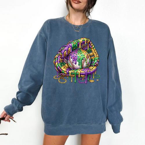 Baseball Glove Ice Cream Mardi Gras Dripping Boys Youth Kids Comfort Colors Sweatshirt - Sportilla