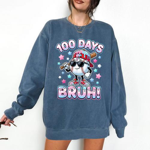 Baseball Ice Cram Drip 100 Days Of School 100th Boys Youth Comfort Colors Sweatshirt - Sportilla