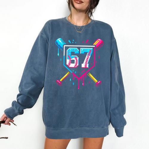 Baseball Ice Cream Drip Number 67 Player 67th Birthday 67 Comfort Colors Sweatshirt - Sportilla