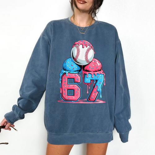 Baseball Ice Cream Drip Six Seven Gen Alpha Meme 67 Comfort Colors Sweatshirt - Sportilla
