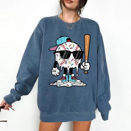 Baseball Ice Cream Drip Sports Boys Kids Youth Men Comfort Colors Sweatshirt - Sportilla