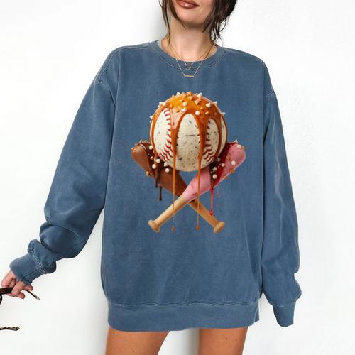 Baseball Ice Cream Drip Style Melting Ice Cream Youth Teen Comfort Colors Sweatshirt - Sportilla