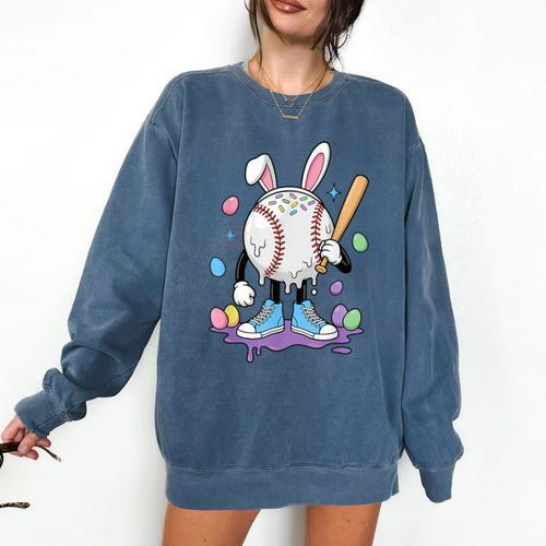 Baseball Ice Cream Drip Youth Boys Cute Easter Sports Comfort Colors Sweatshirt - Sportilla