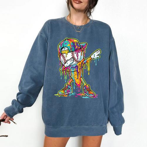 Baseball Ice Cream Dripping Dabbing Baseball Drip Comfort Colors Sweatshirt - Sportilla