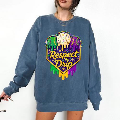 Baseball Ice Cream Respect The Drip Mardi Gras Carnival Boys Comfort Colors Sweatshirt - Sportilla