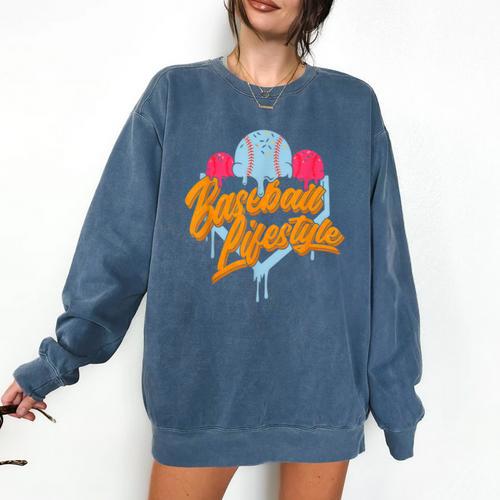 Baseball Lifestyle Home Plate Ice Cream Drip Men Boys Kids Comfort Colors Sweatshirt - Sportilla
