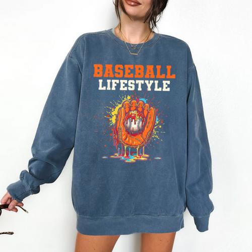 Baseball Lifestyle Ice Cream Drip Baseball Glove Crossed Bat Comfort Colors Sweatshirt - Sportilla