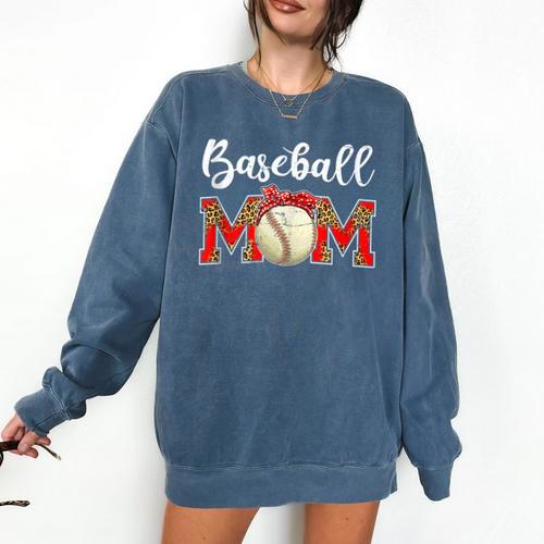 Baseball Mom Leopard Game Day Mom Life Mother's Day Comfort Colors Sweatshirt - Sportilla