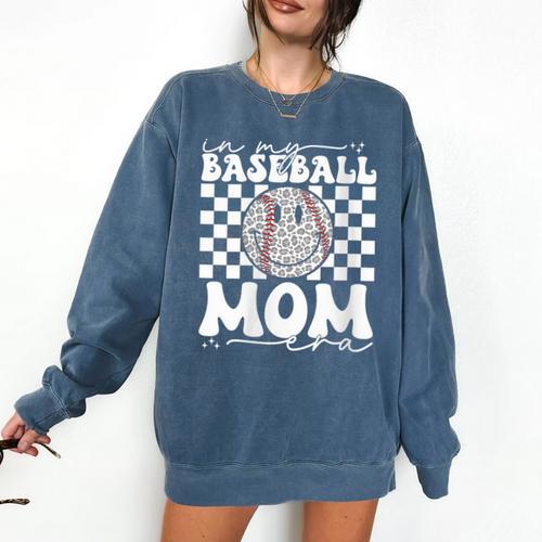In My Baseball Mom Mama Era Leopard Mom Baseball Comfort Colors Sweatshirt - Sportilla