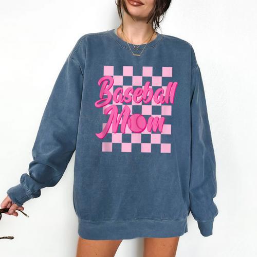Baseball Mom And Pink Grid Sports Mother Mama Player Comfort Colors Sweatshirt - Sportilla