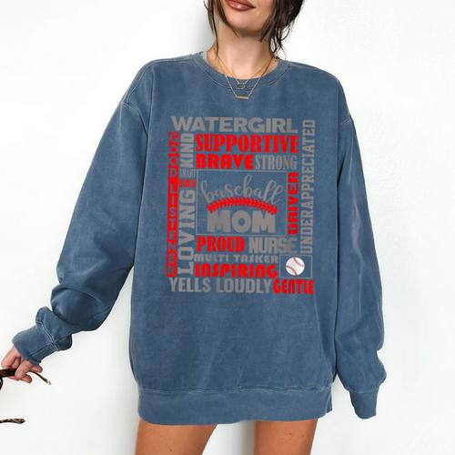Baseball Mom Traits For Great Mothers Grey And Red Comfort Colors Sweatshirt - Sportilla
