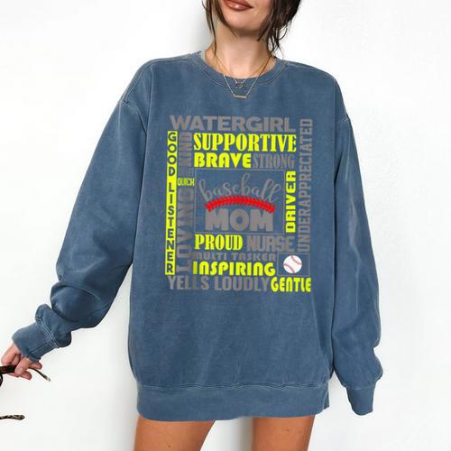 Baseball Mom Traits For Great Mothers Grey And Yellow Comfort Colors Sweatshirt - Sportilla