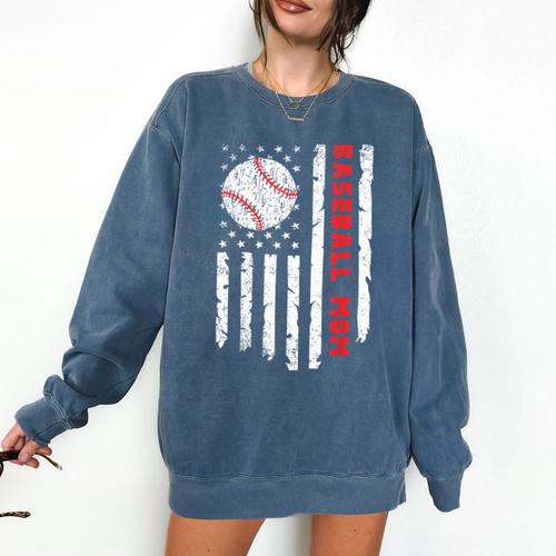 Baseball MOM USA American Flag Patriotic Mama Mother's Day For Women Kids Men Comfort Colors Sweatshirt - Sportilla